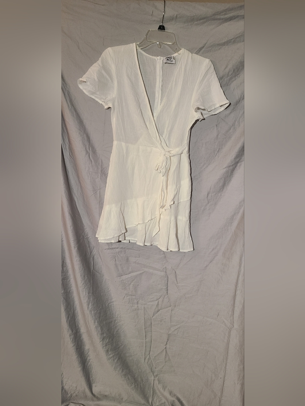 White Wrap Mini Dress Top with Ruffle Hem